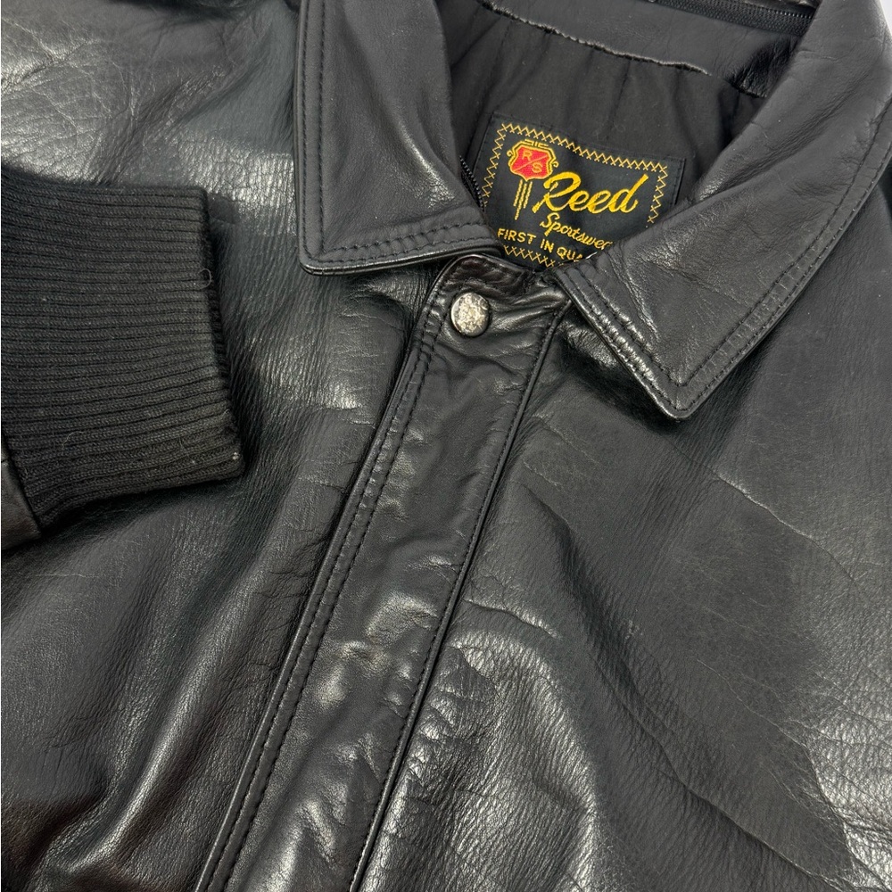 Vintage Reed Sportswear Genuine Leather Aviator Bomber Jacket Black Sz 42 H2